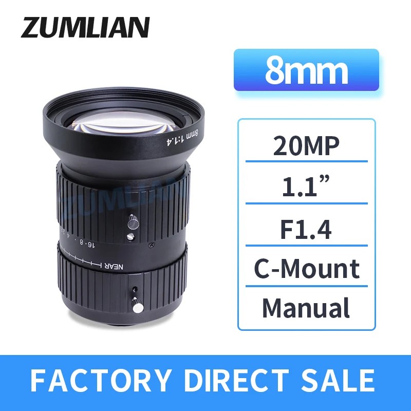 ZUMLIAN F1.4    뱸 8mm   1.1ġ 20MP C Ʈ FA  (Basler ī޶)